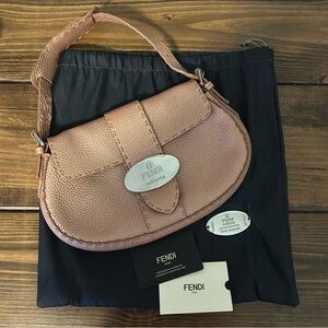 Fendi Selleria Baguette Flap Bag, Metallic Blush Pink